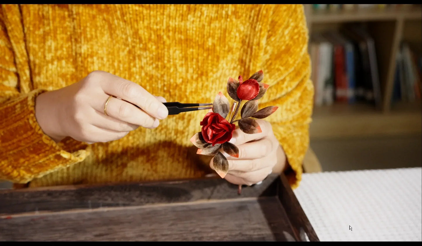 Artisan 'Ronghua' Kit: Craft a Timeless Velvet Rose Brooch - Silkpathcraftsmen Company