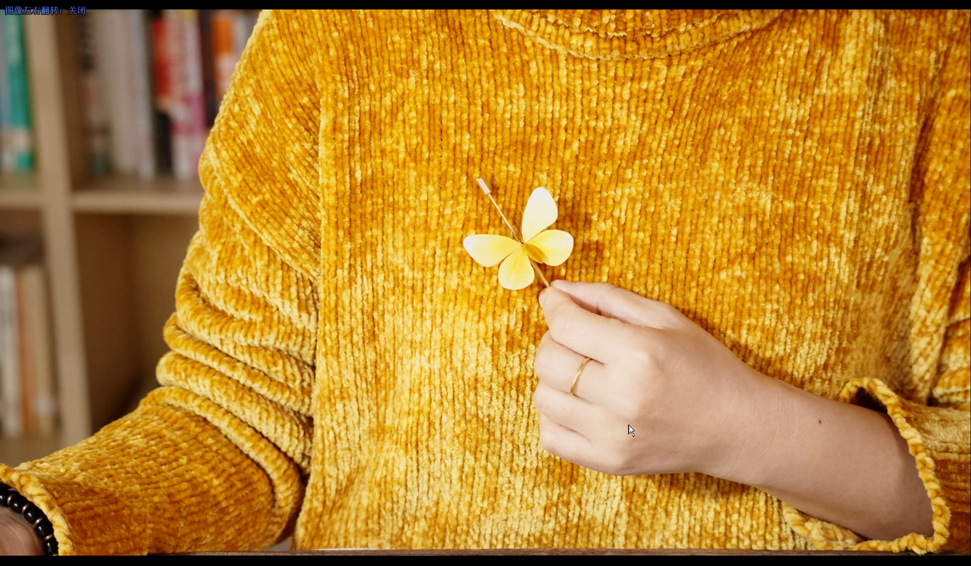 Chinese velvet flower butterfly brooch pinned on clothes - lifestyle photo
