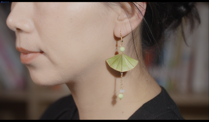 Velvet flower fan earrings styling showing how they complement different looks