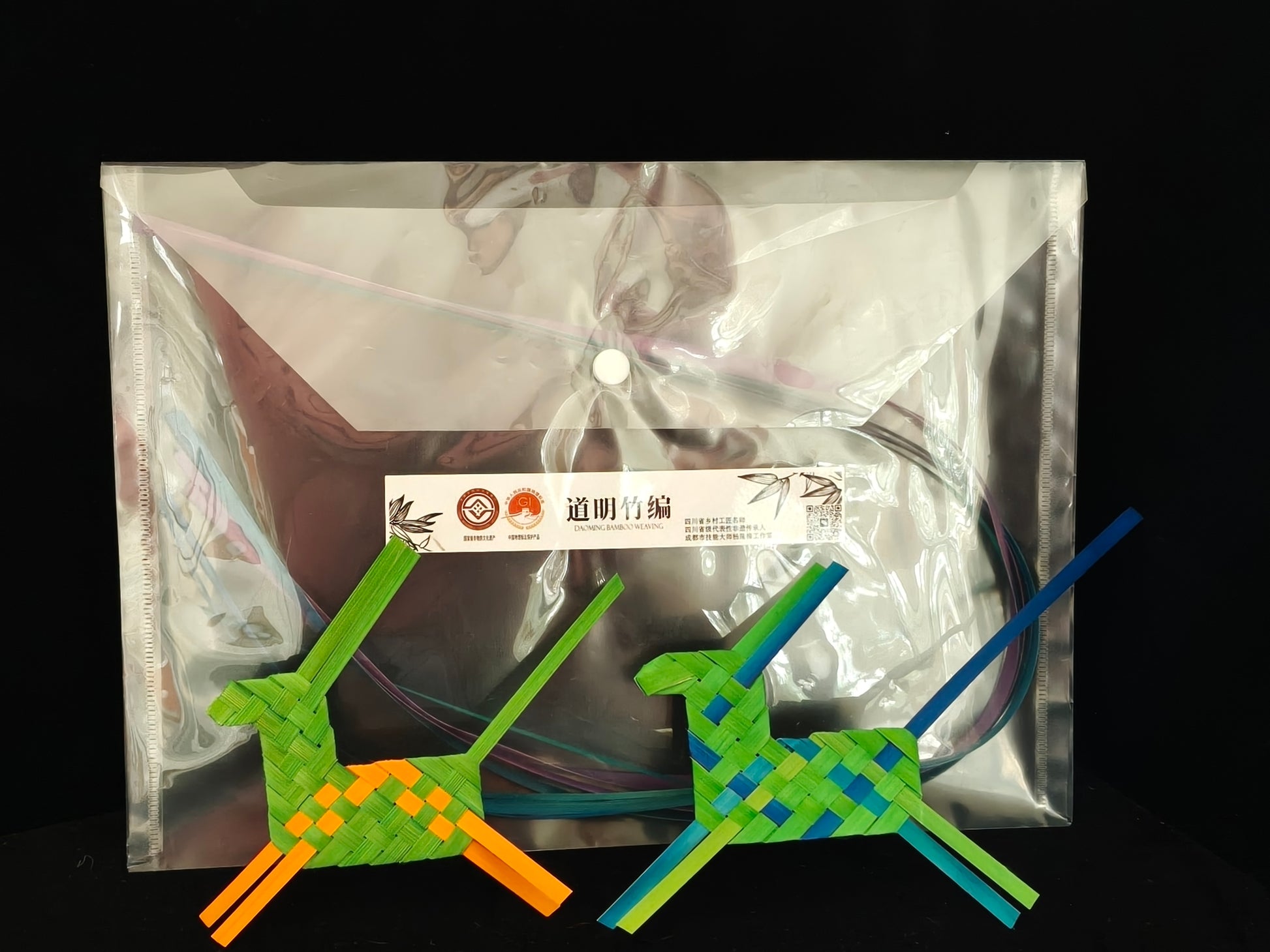 Bamboo weaving materials kit with natural bamboo strips in assorted colors for horse project
